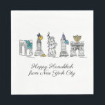 Happy Hanukkah aus New York City NYC Chanukah Serviette<br><div class="desc">Im Design finden Sie eine originelle Bridge-und-Tinte-Illustration verschiedener New Yorker Sehenswürdigkeiten, darunter die Freiheitsstatue, den Washington Square Arch und die Brooklyn Bridge, die für die Feriensaison "gekleidet" ist. Ideal um Hanukkah und die jüdischen Feiertage zu feiern. Dieses NYC Design ist auch auf anderen Produkten erhältlich. Auch die Koordination von Chanukah...</div>