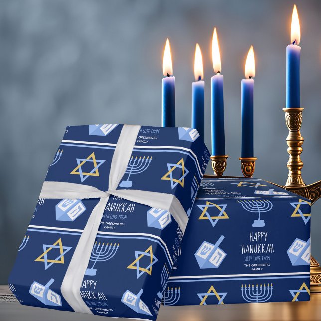 Happy Hanukkah Beautiful Blue Custom Jewish Family Geschenkpapier (Von Creator hochgeladen)