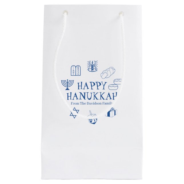 Happy Hanukkah Blau, der Name der Familie Kleine Geschenktüte (Vorderseite)