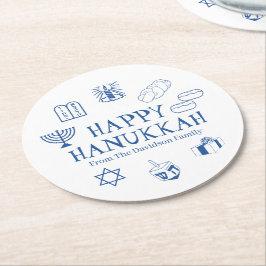 Happy Hanukkah Blau, der Name der Familie Runder Pappuntersetzer