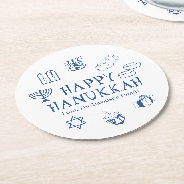 Happy Hanukkah Blau, der Name der Familie Runder Pappuntersetzer (Angewinkelt)