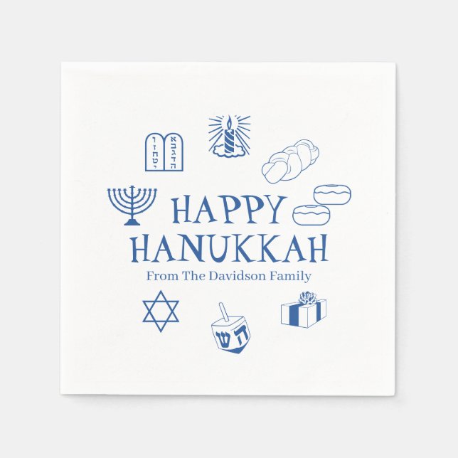 Happy Hanukkah Blau, der Name der Familie Serviette (Vorderseite)