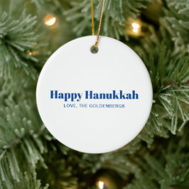 Happy Hanukkah Blau Gold moderne Streifen Brauch Keramik Ornament
