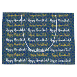 Happy Hanukkah Blau, Gold und Weiß Große Geschenktüte