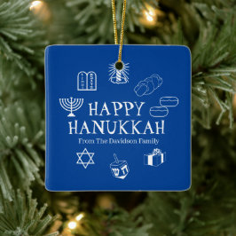 Happy Hanukkah Blau & Weiß benutzerdefinierte Fami Keramikornament