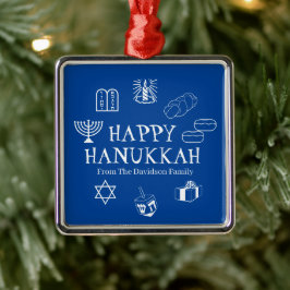 Happy Hanukkah Blau & Weiß individuelle Name bevor Ornament Aus Metall