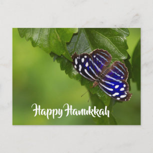 Happy Hanukkah Blau-Weiß-Schmetterling Feiertagspostkarte
