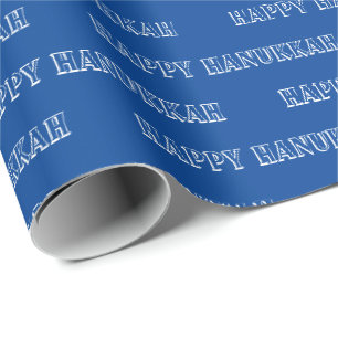 Happy Hanukkah Blau-Weiß Typografie modern Geschenkpapier