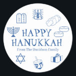 Happy Hanukkah Blauen individuelle Name Geschenk G Runder Aufkleber<br><div class="desc">Happy Hanukkah,  passen Sie das Familiennamensgeschenk für Aufkleber Happy Hanukkah,  Happy Chanukah,  Hanukkah Sameach!,  Chag Sameach!,  Chag Urim Sameach! Blau und Weiß</div>
