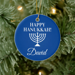 Happy Hanukkah blauen menorah Custom Jewish Holida Keramik Ornament