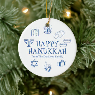 Happy Hanukkah blauer individuelle Name bevorzugt Keramik Ornament