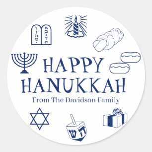 Happy Hanukkah Blauer individuelle Name Gunst Runder Aufkleber