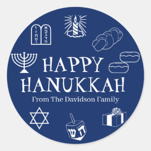 Happy Hanukkah Blauer individuelle Name Gunst Runder Aufkleber