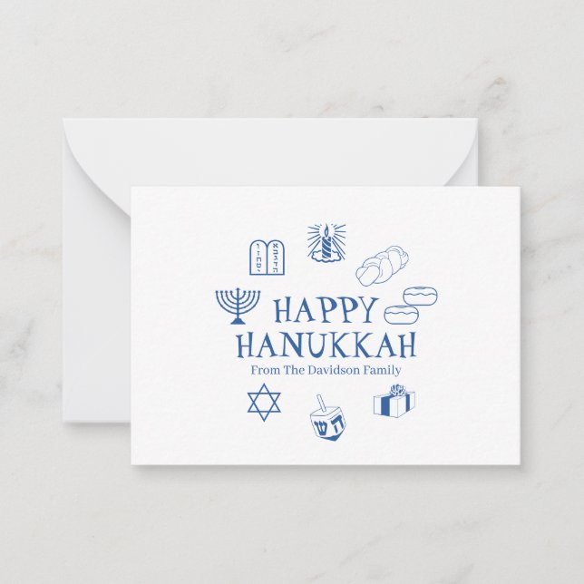 Happy Hanukkah blauer individuelle Name Mitteilungskarte (Vorderseite)