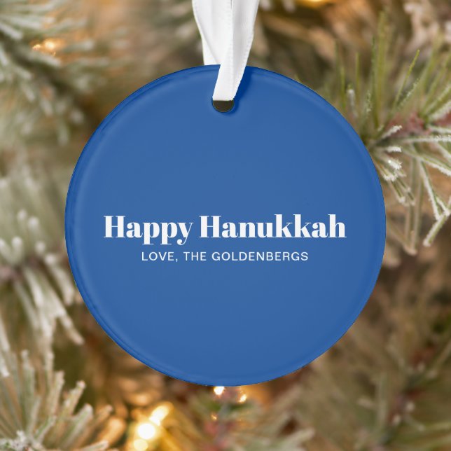 Happy Hanukkah blauer weißer minimalistischer Sond Ornament (Baum)