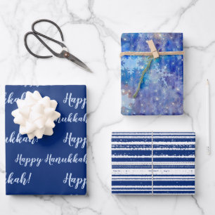 Happy Hanukkah Blauer Winter Geschenkpapier Set