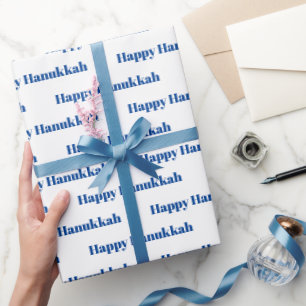 Happy Hanukkah blaues weißes Muster Judenurlaub Geschenkpapier