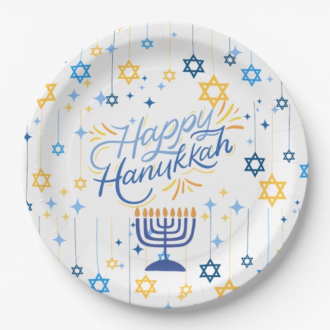 Happy Hanukkah Blue And Gold Pappteller (Vorderseite)