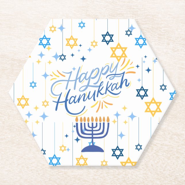 Happy Hanukkah Blue And Gold Untersetzer (Vorderseite)