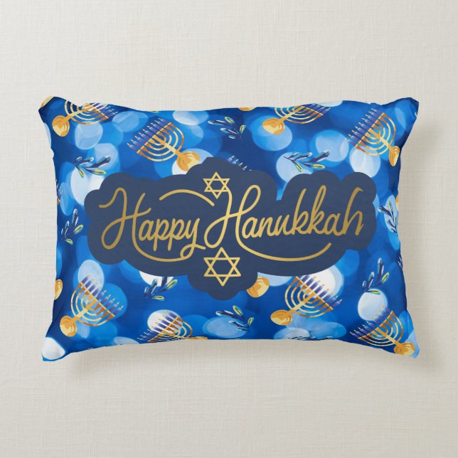 Happy Hanukkah Blue And White Dekokissen (Vorderseite)