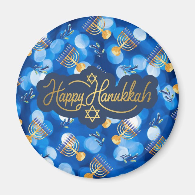 Happy Hanukkah Blue And White Magnet (Vorne)