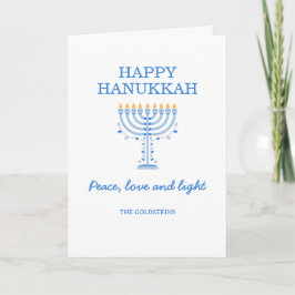 Happy Hanukkah Blue and White Menorah Karte