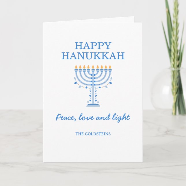 Happy Hanukkah Blue and White Menorah Karte (Vorderseite)