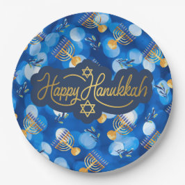 Happy Hanukkah Blue And White Pappteller