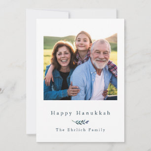 Happy Hanukkah Blue and White Stripe Foto Feiertagskarte