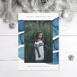 Happy Hanukkah Blue Brushed Jüdisches Holiday Foto Feiertagskarte