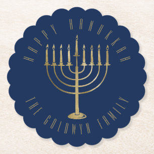 Happy Hanukkah Blue Gold Menorah Holiday Untersetzer