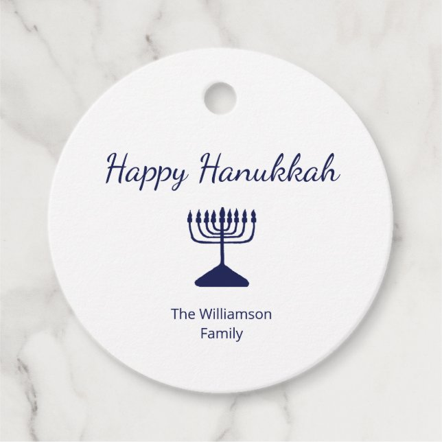 Happy Hanukkah Blue Menorah Geschenkanhänger (Vorderseite)