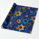 Happy Hanukkah Blue Star von David Menorah Geschenkpapier<br><div class="desc">Happy Hanukkah,  Star von David,  Menorah,  blaues Muster Packpapier.</div>