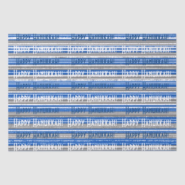 Happy Hanukkah Blue Stripes Wrapping Paper Seidenpapier (Vorderseite)