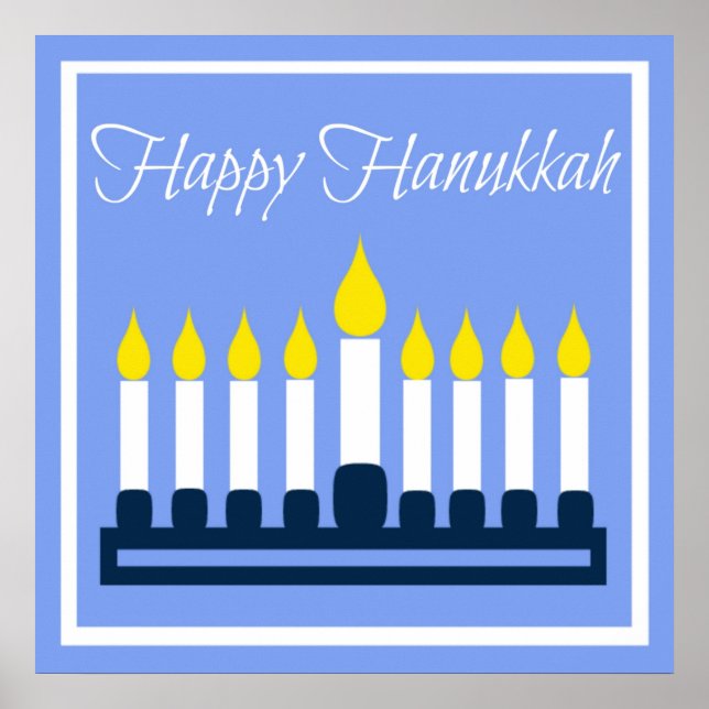 Happy Hanukkah Blue und White Poster (Vorne)