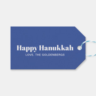 Happy Hanukkah Blue White Minimalist personalisier Geschenkanhänger