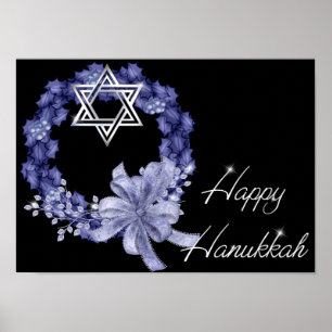 Happy Hanukkah Blue Wreath/Star Designed Print Poster