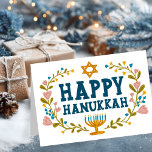 HAPPY HANUKKAH Blumenkranz Jüdisch individuell anp Karte<br><div class="desc">Handgezeichneter Text und Florale von mir für Sie. Fügen Sie Ihren eigenen Text in die Innenseite der Karte oder ändern Sie die Hintergrundfarben. Für weitere Designs und Farben Karo mein Shop! Oder lass mir Bescheid,  wenn du etwas Angewohntes willst. Frag,  wenn du nicht findest,  was du brauchst! :</div>