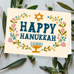HAPPY HANUKKAH Blumenkranz Jüdisch individuell anp Karte<br><div class="desc">Handgezeichneter Text und Florale von mir für Sie. Fügen Sie Ihren eigenen Text in die Innenseite der Karte oder ändern Sie die Hintergrundfarben. Für weitere Designs und Farben Karo mein Shop! Oder lass mir Bescheid,  wenn du etwas Angewohntes willst. Frag,  wenn du nicht findest,  was du brauchst! :</div>