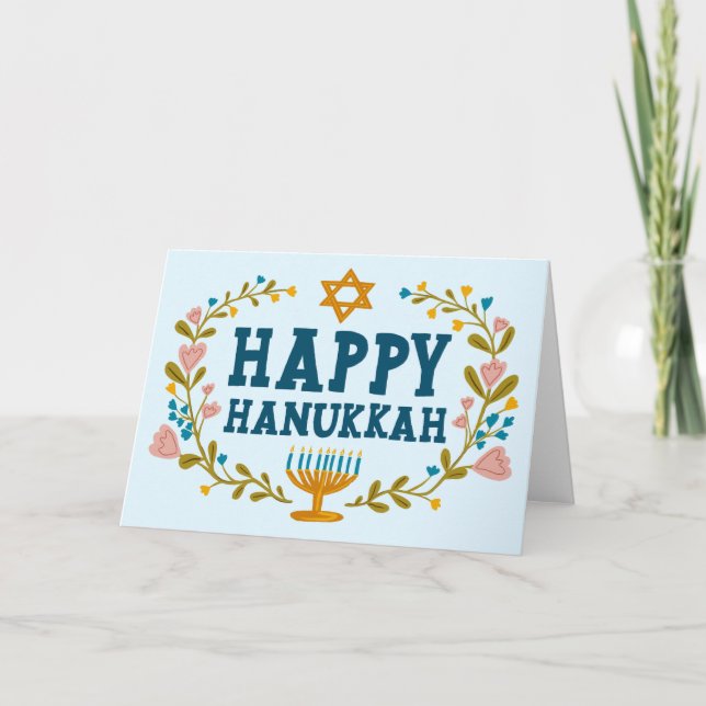 HAPPY HANUKKAH Blumenkranz Jüdisch individuell anp Karte (Vorderseite)