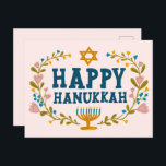 HAPPY HANUKKAH Blumenkranz Jüdisch individuell anp Postkarte<br><div class="desc">Handgezeichneter Text und Florale von mir für Sie. Fügen Sie Ihren eigenen Text auf der Rückseite der Postkarte hinzu oder ändern Sie die Hintergrundfarben. Für weitere Designs und Farben Karo mein Shop! Oder lass mir Bescheid,  wenn du etwas Angewohntes willst. Frag,  wenn du nicht findest,  was du brauchst! :</div>