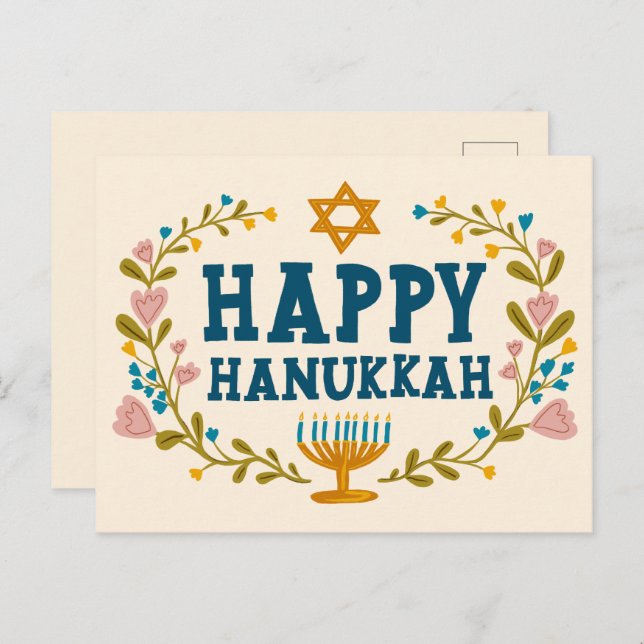HAPPY HANUKKAH Blumenkranz Jüdisch individuell anp Postkarte (Vorne/Hinten)