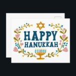 HAPPY HANUKKAH Blumenkranz Jüdisch individuell anp Postkarte<br><div class="desc">Handgezeichneter Text und Florale von mir für Sie. Fügen Sie Ihren eigenen Text auf der Rückseite der Postkarte hinzu oder ändern Sie die Hintergrundfarben. Für weitere Designs und Farben Karo mein Shop! Oder lass mir Bescheid,  wenn du etwas Angewohntes willst. Frag,  wenn du nicht findest,  was du brauchst! :</div>