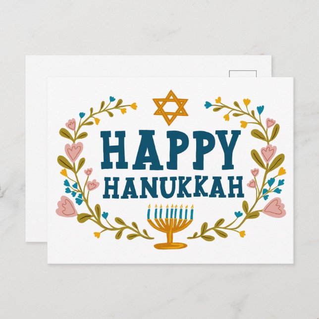 HAPPY HANUKKAH Blumenkranz Jüdisch individuell anp Postkarte (Vorne/Hinten)