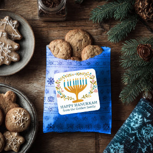 HAPPY HANUKKAH Blumenkranz Jüdischer Urlaub CUSTOM Quadratischer Aufkleber