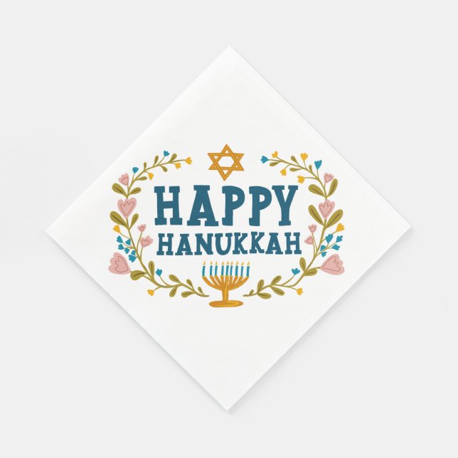 HAPPY HANUKKAH Blumenkranz Jüdischer Urlaub Serviette (Ecke)