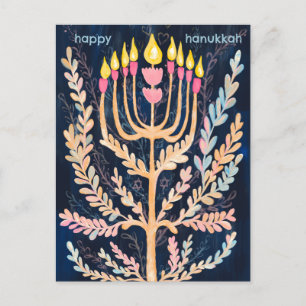 Happy Hanukkah Botanical Menorah Holiday Postkarte