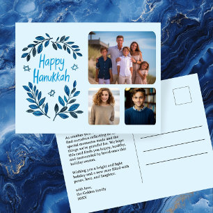 Happy Hanukkah Botanical Watercolor CUSTOM 3 Foto Feiertagspostkarte