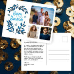 Happy Hanukkah Botanical Watercolor CUSTOM 3 Foto Feiertagspostkarte<br><div class="desc">Süß zeichn, jemanden glücklich hanukkah zu wünschen! Klicken Sie auf "Personalisieren", um Ihre eigenen Fotos zur Vorderseite und Text zur Rückseite hinzuzufügen. Auch als Grußkarte oder digitaler Download verfügbar, um sofort per E-Mail oder SMS zu senden. Karo meinen Shop für mehr oder lass mir wissen, wenn Sie etwas Angewohntes wollen!...</div>