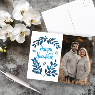 Happy Hanukkah Botanical Watercolor CUSTOM FOTO Postkarte